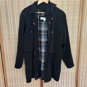 Vintage Liz Claiborne Black Hooded Coat With Plaid Lining Size S